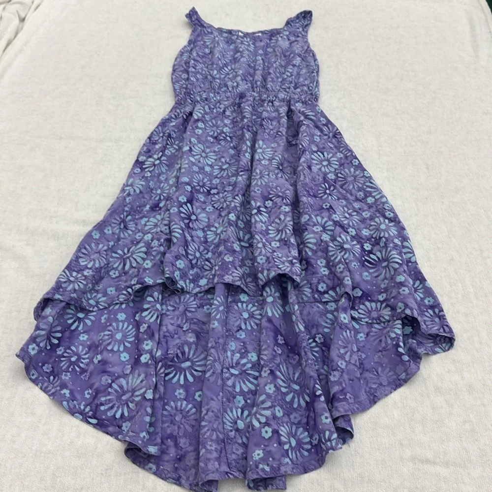 Batik Bali, Floral Purple and blue 100% rayon kids sleeveless Med Dress (mlb)